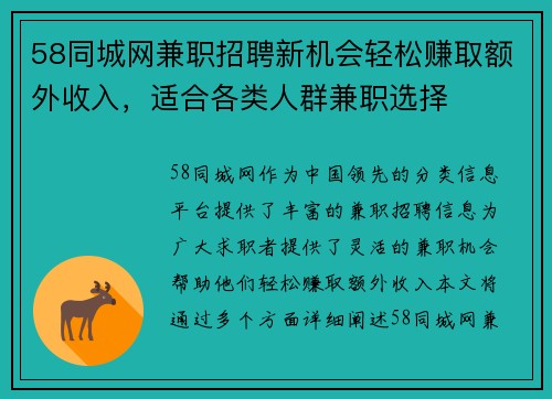 58同城网兼职招聘新机会轻松赚取额外收入，适合各类人群兼职选择