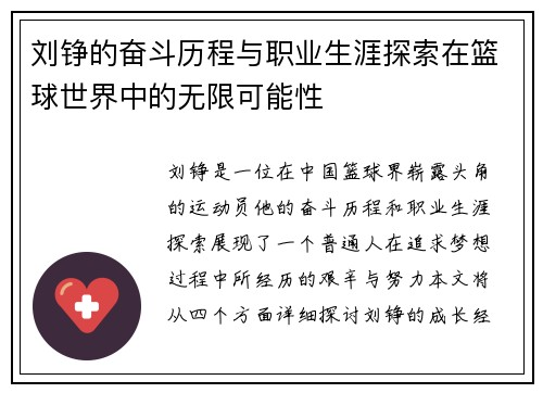 刘铮的奋斗历程与职业生涯探索在篮球世界中的无限可能性