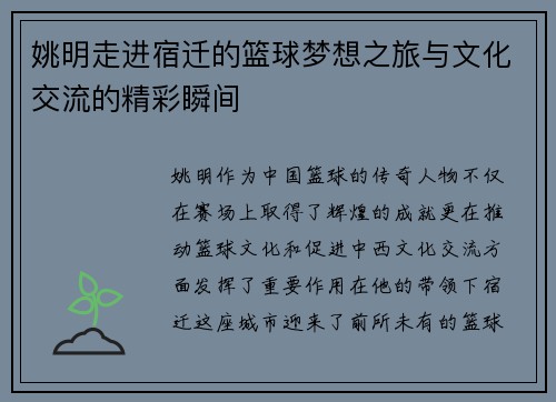 姚明走进宿迁的篮球梦想之旅与文化交流的精彩瞬间