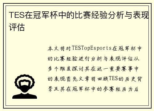 TES在冠军杯中的比赛经验分析与表现评估