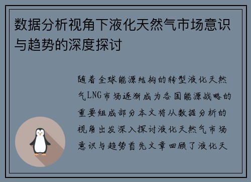 数据分析视角下液化天然气市场意识与趋势的深度探讨